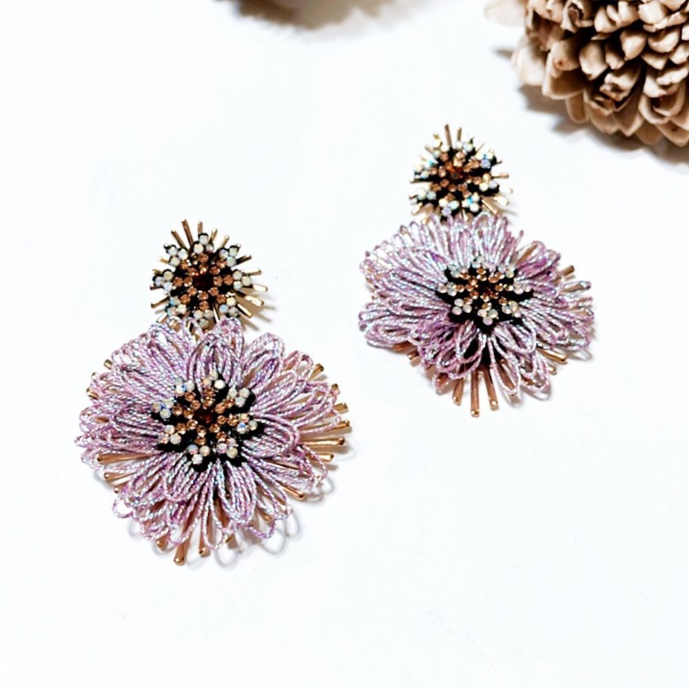 Flower statement earrings in purple